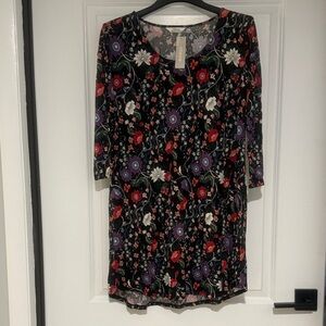 Chico's Floral Long Sleeve Dress - Black, Red, Purple